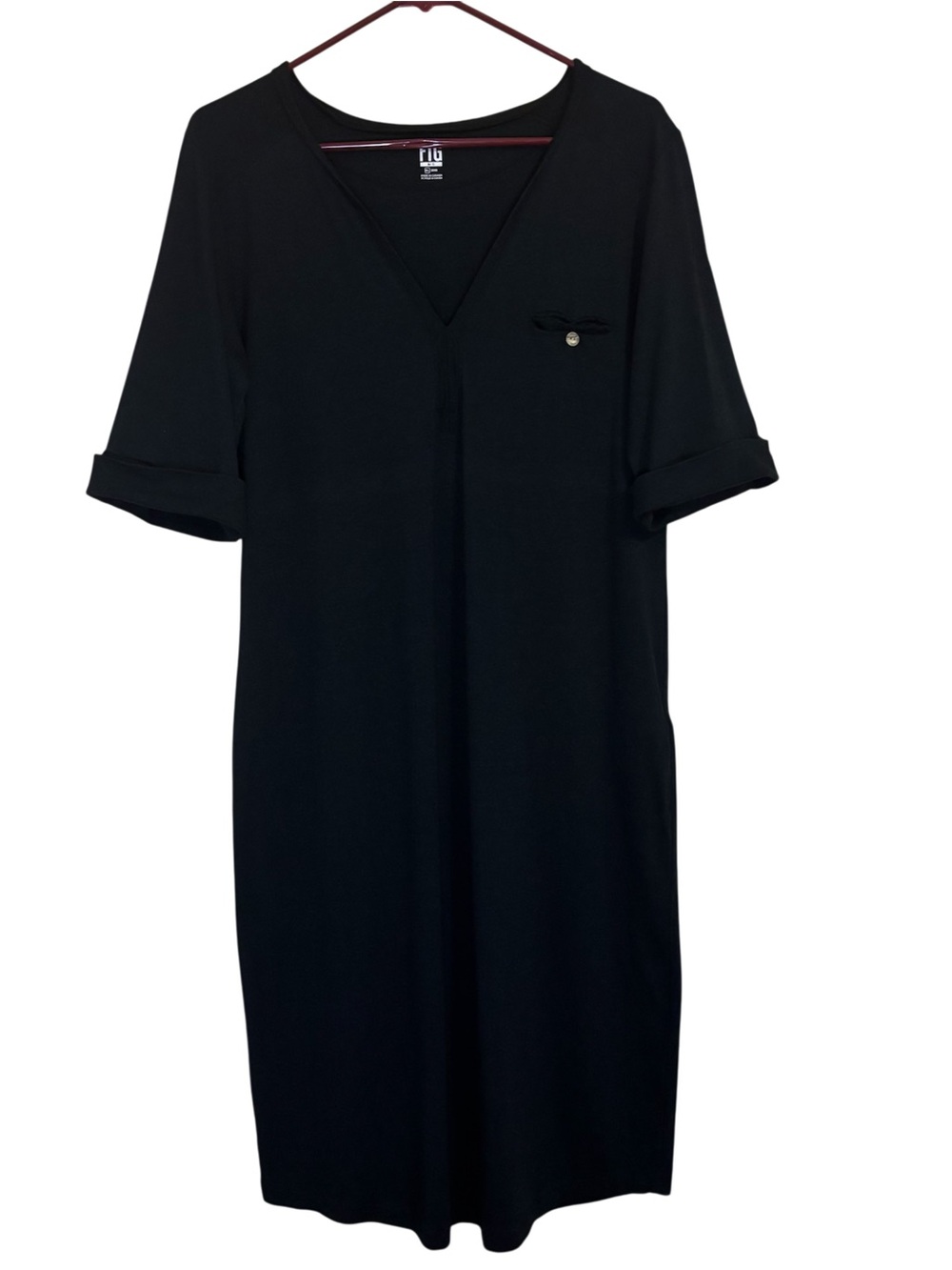 FIG Clothing Safari Short Sleeve Tunic Dress 
Black Made in Canada Size Large
